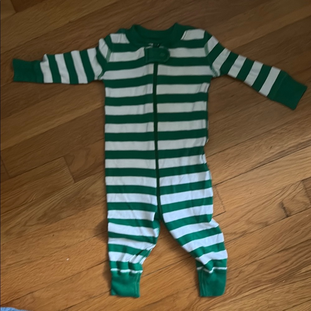 Hanna Andersson Green and White Striped Footie One Piece